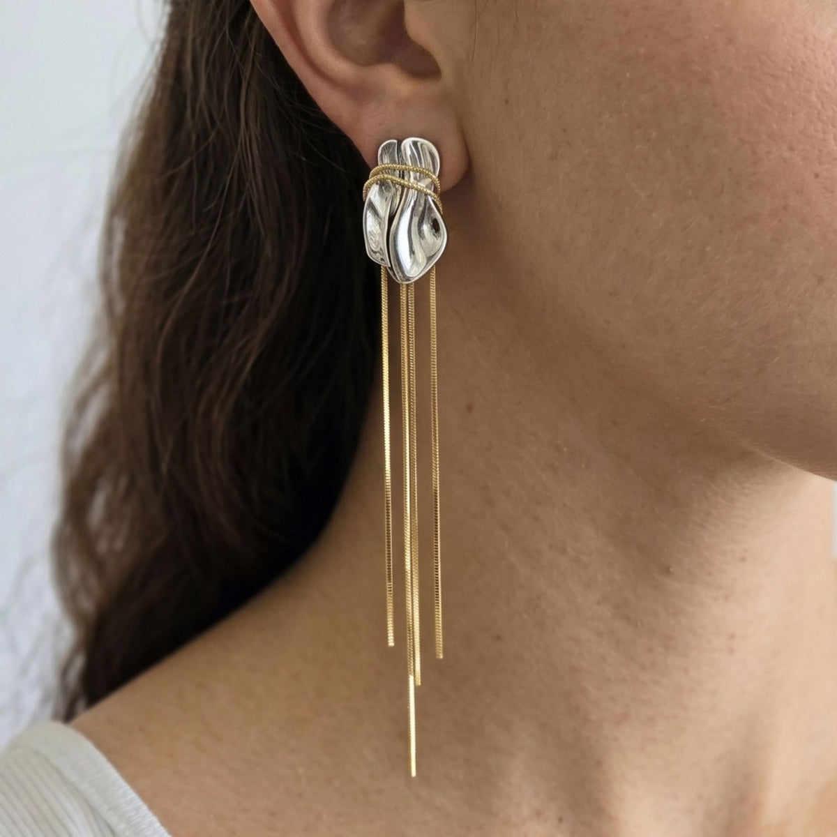Nami Mixed Metals Chain Tassel Earrings