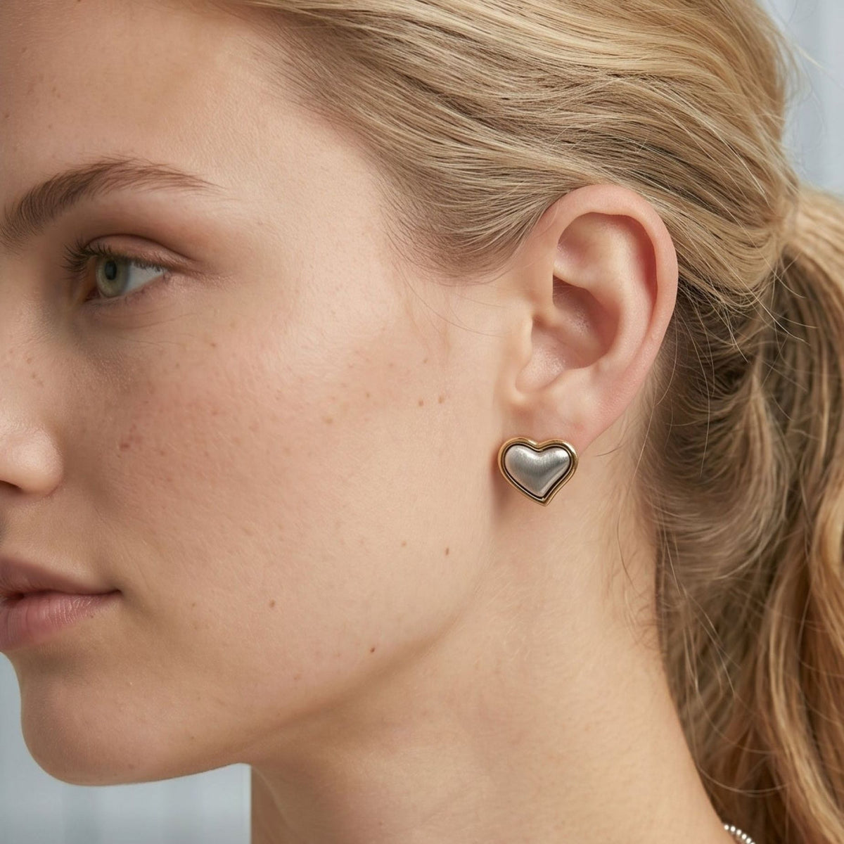 Kokoro Mixed Metal Heart Stud Earrings