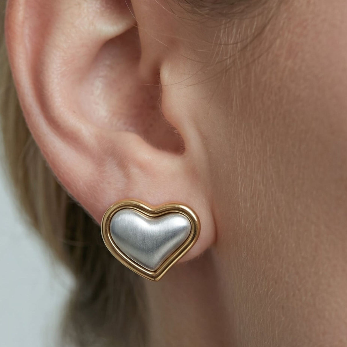 Kokoro Mixed Metal Heart Stud Earrings