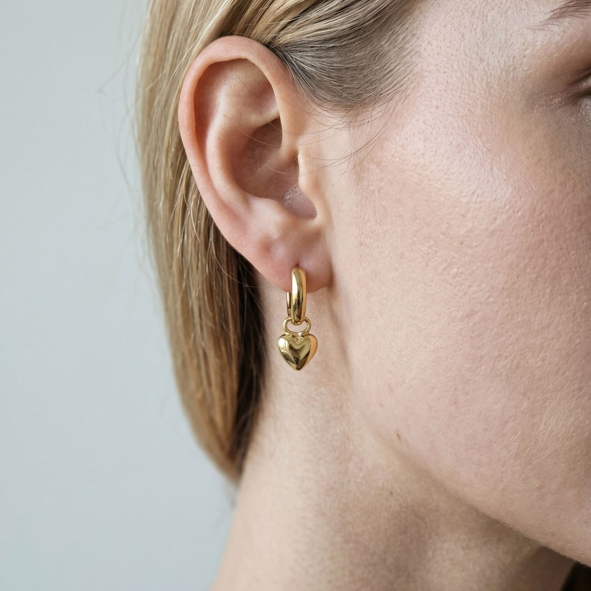 Kokoro Gold Heart Drop Huggies Earrings