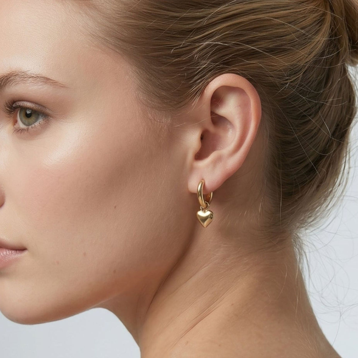 Kokoro Gold Heart Drop Huggies Earrings