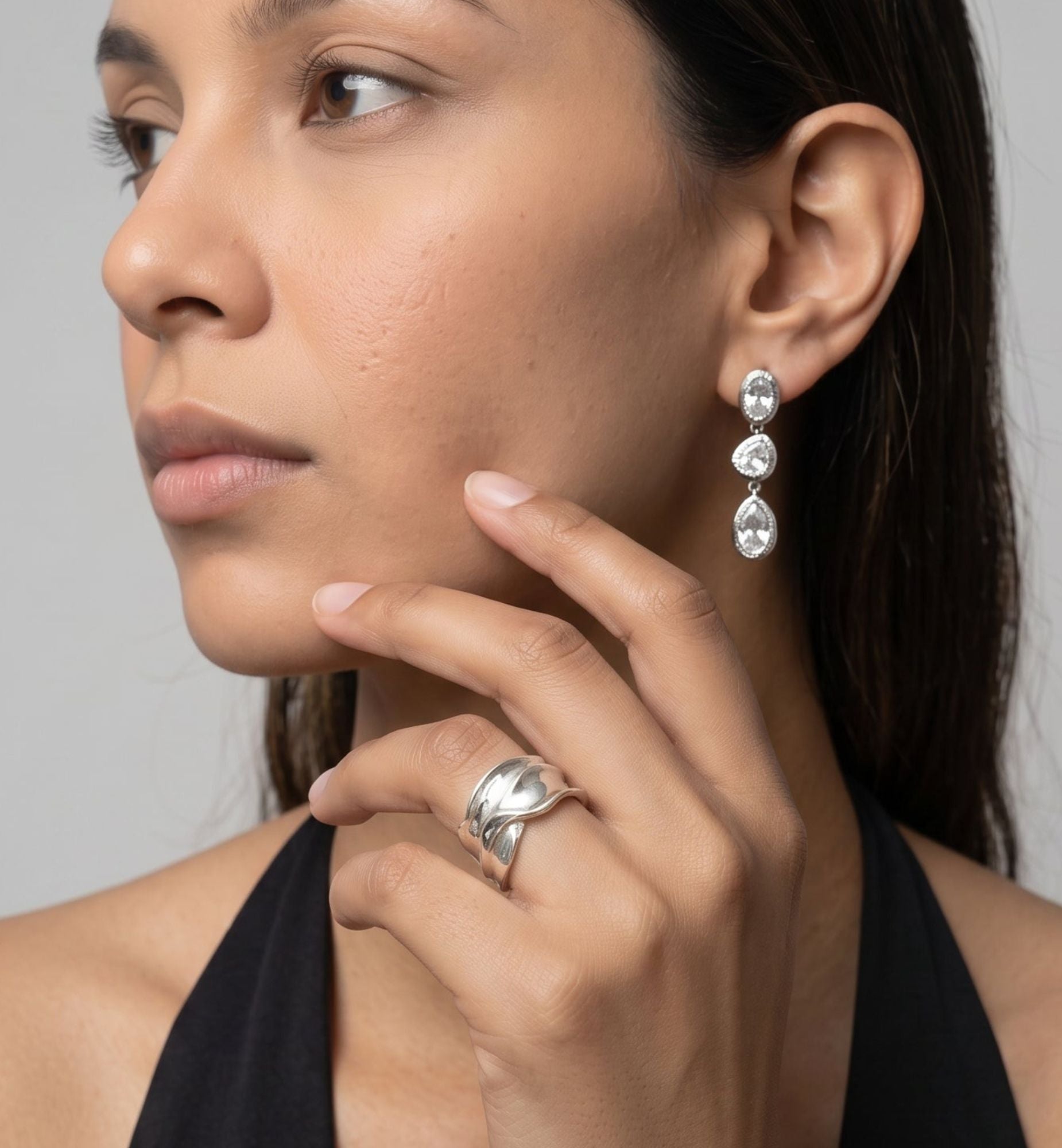 Enso Layered Silver Stone Earrings