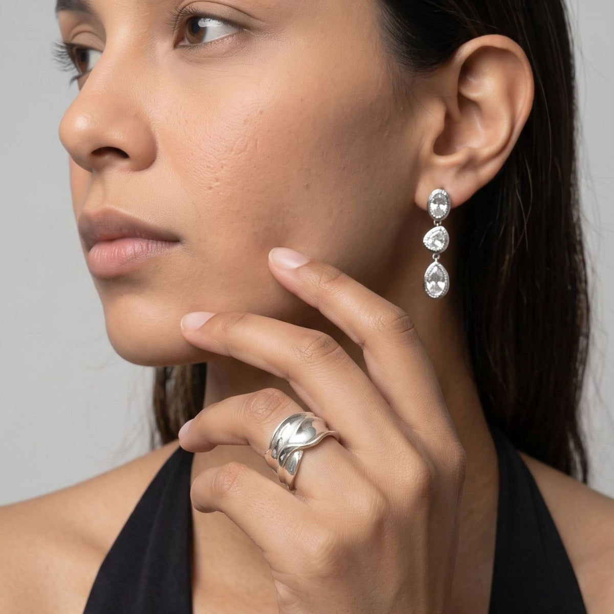 Enso Layered Silver Stone Earrings