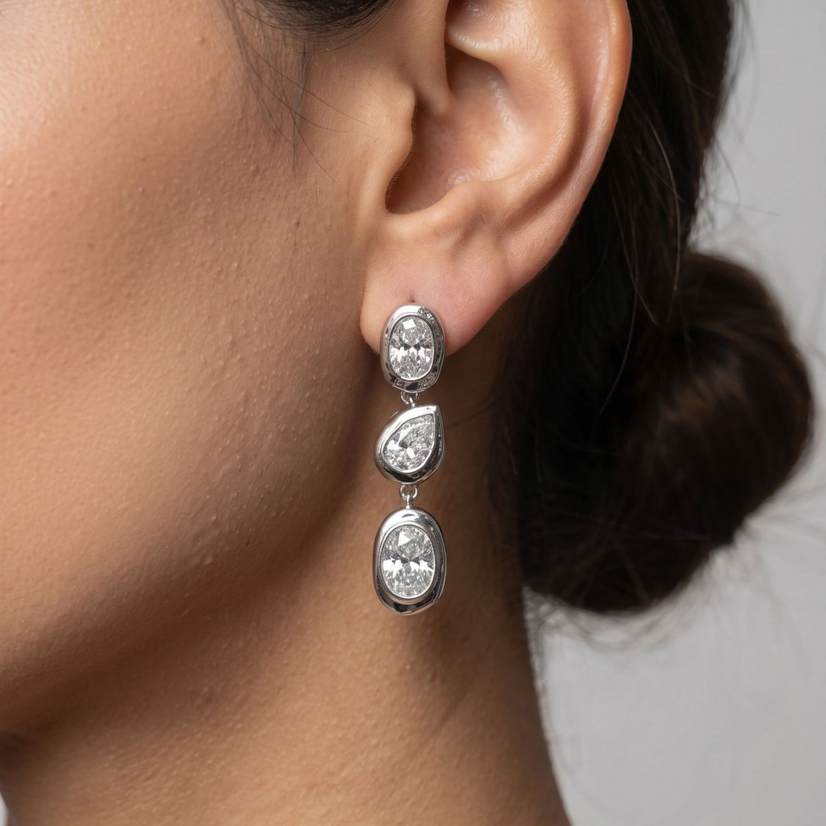 Enso Layered Silver Stone Earrings