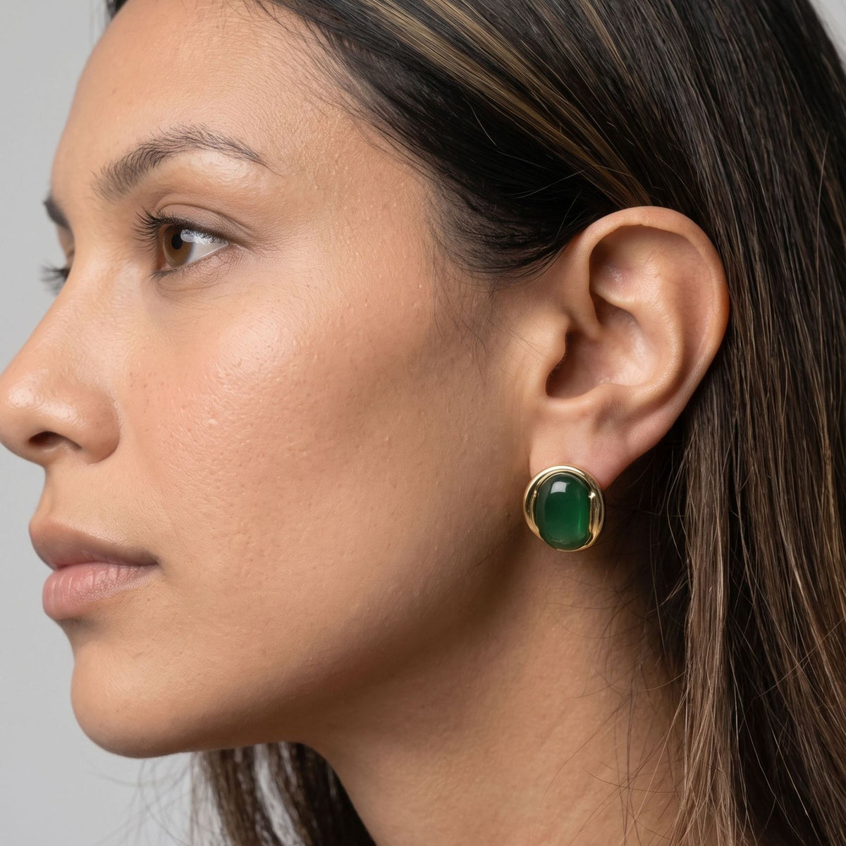 Enso Green Stone Stud Earrings