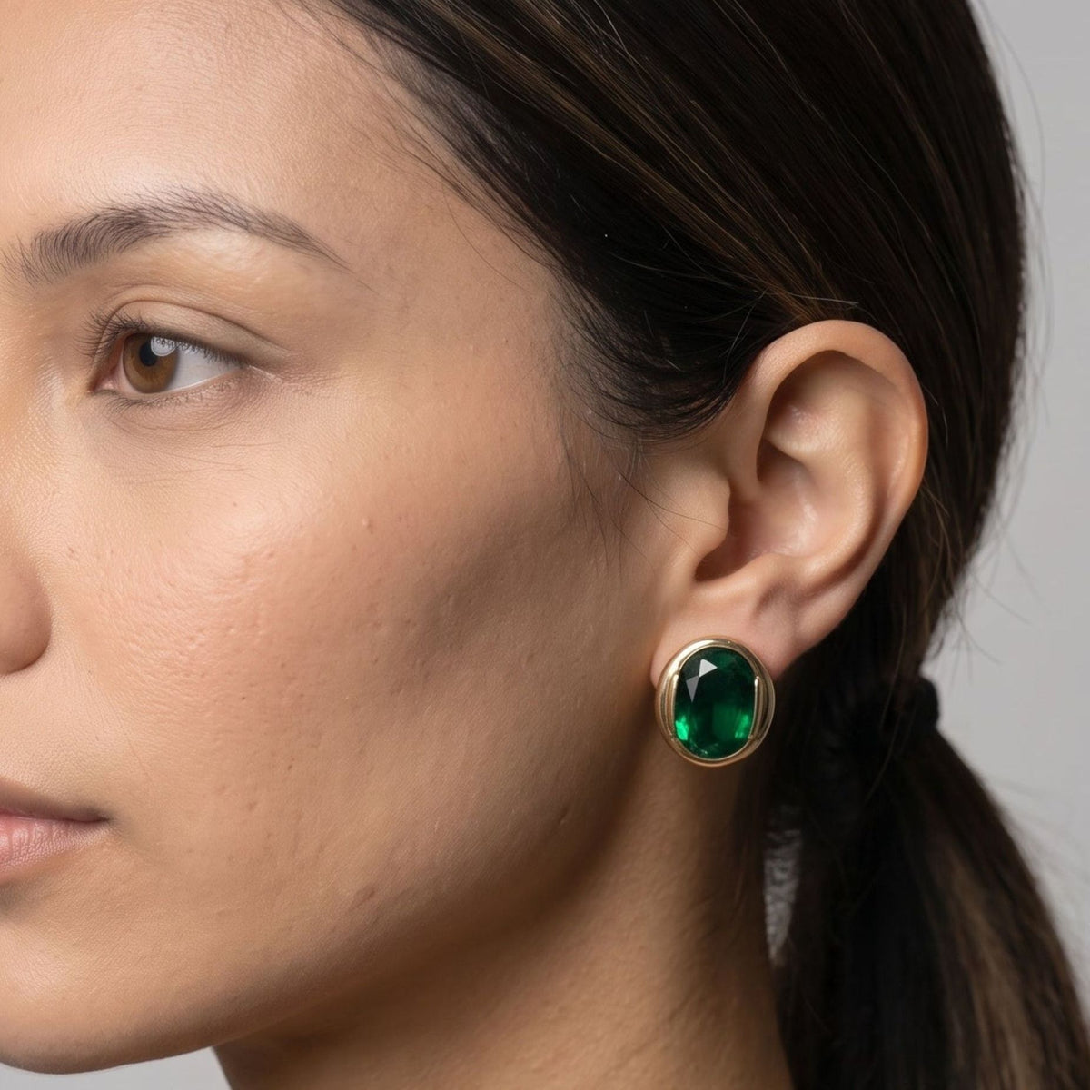 Enso Green Stone Stud Earrings