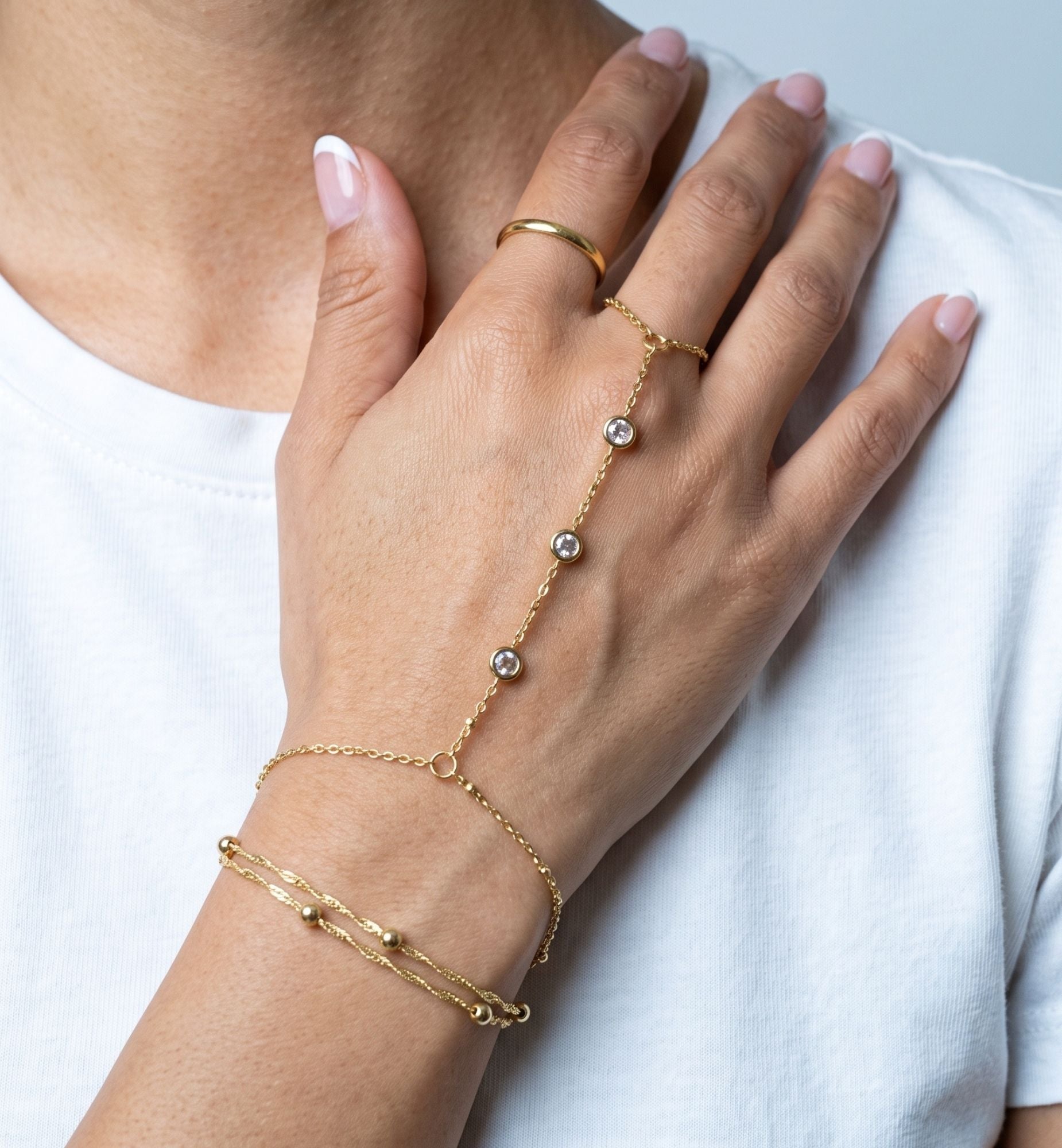 Enso Gold and Stone Hand Chain