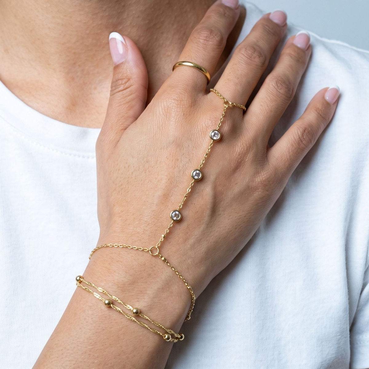 Enso Gold and Stone Hand Chain