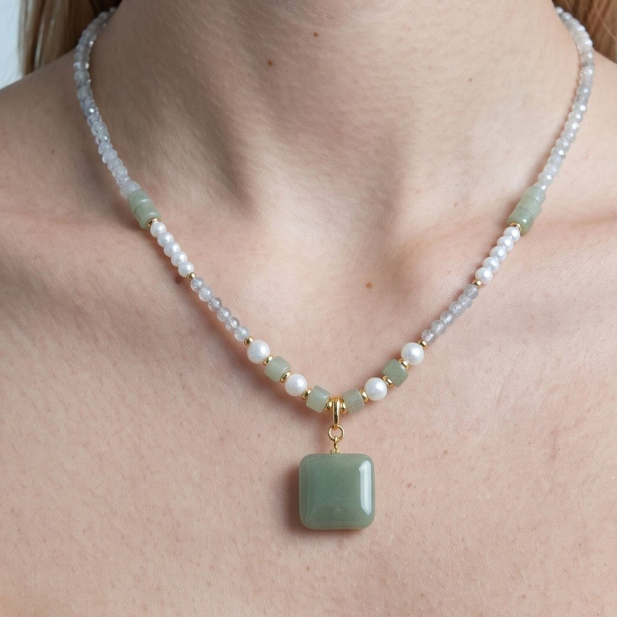 Shikaku Green Bead Necklace