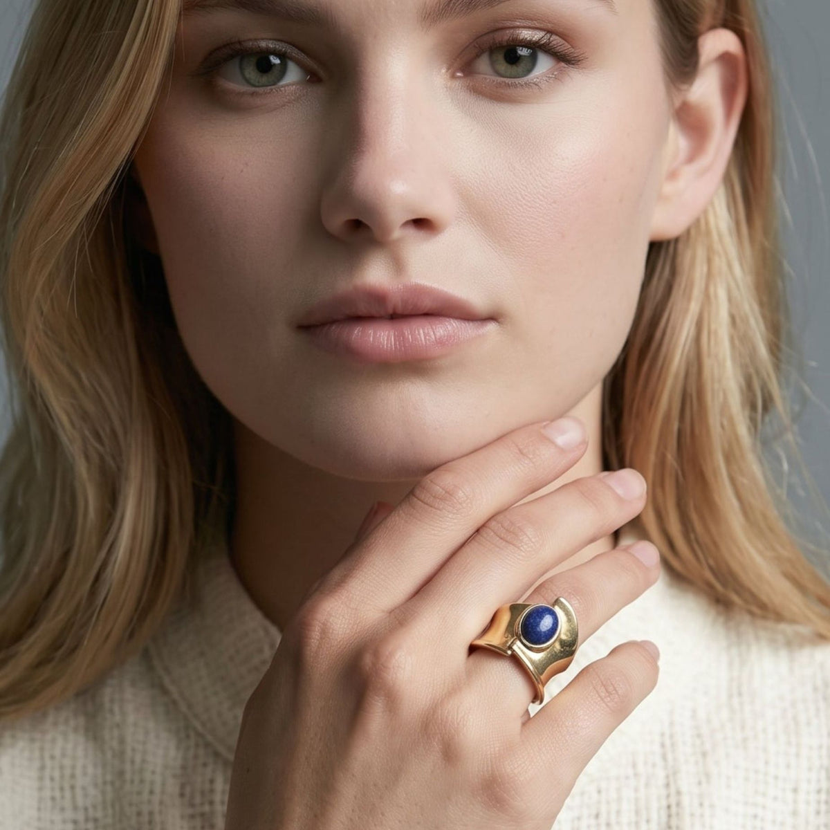 Enso Sculptural Navy Lapis Lazuli Stone Ring