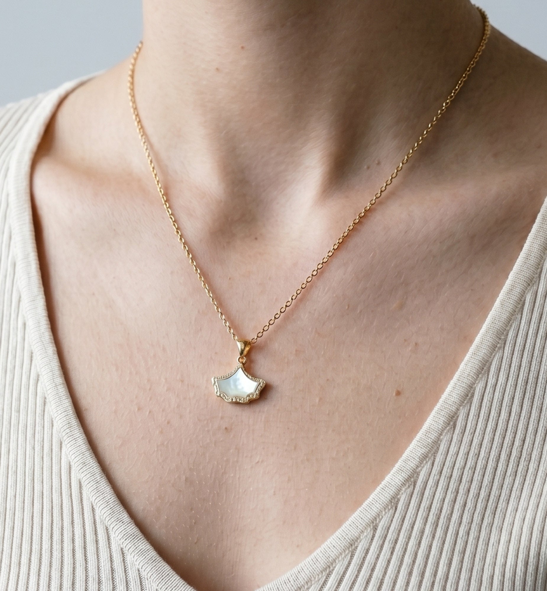 Gingko Gold Shell Earrings + Bangle + Necklace