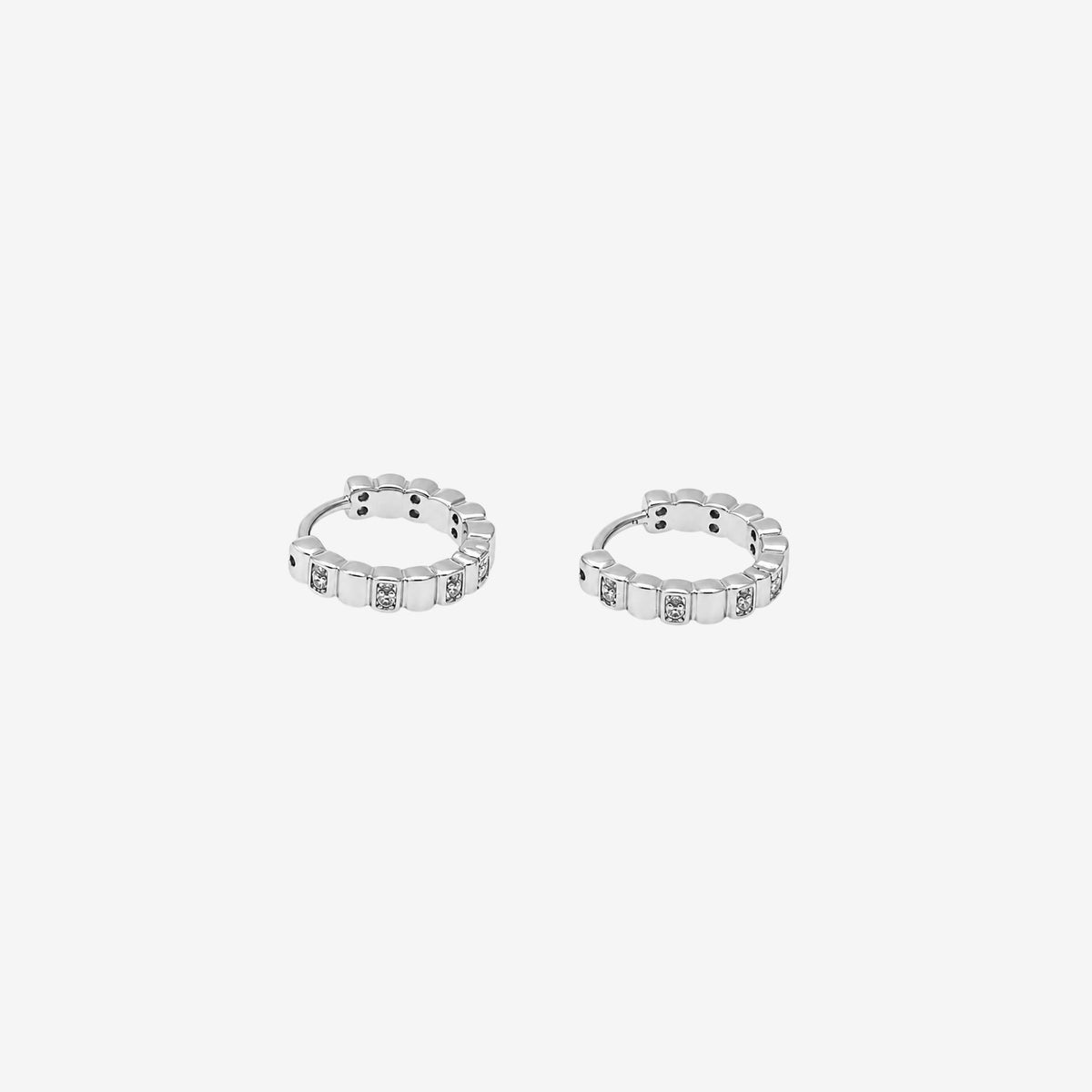 Shikaku Stone Silver Huggie Hoop Earrings
