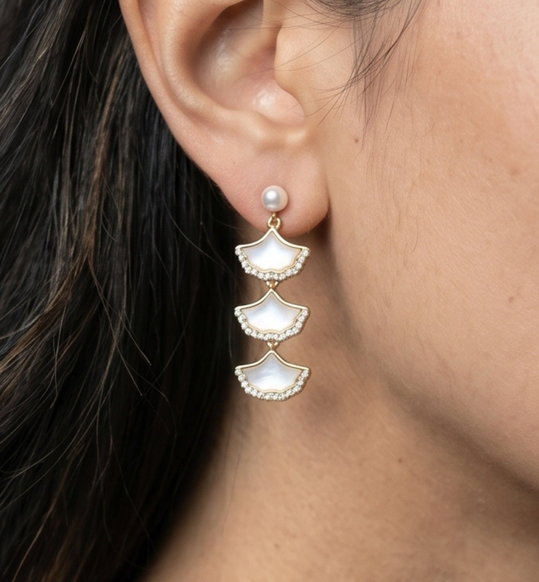 Gingko Gold Shell Earrings + Bangle + Necklace