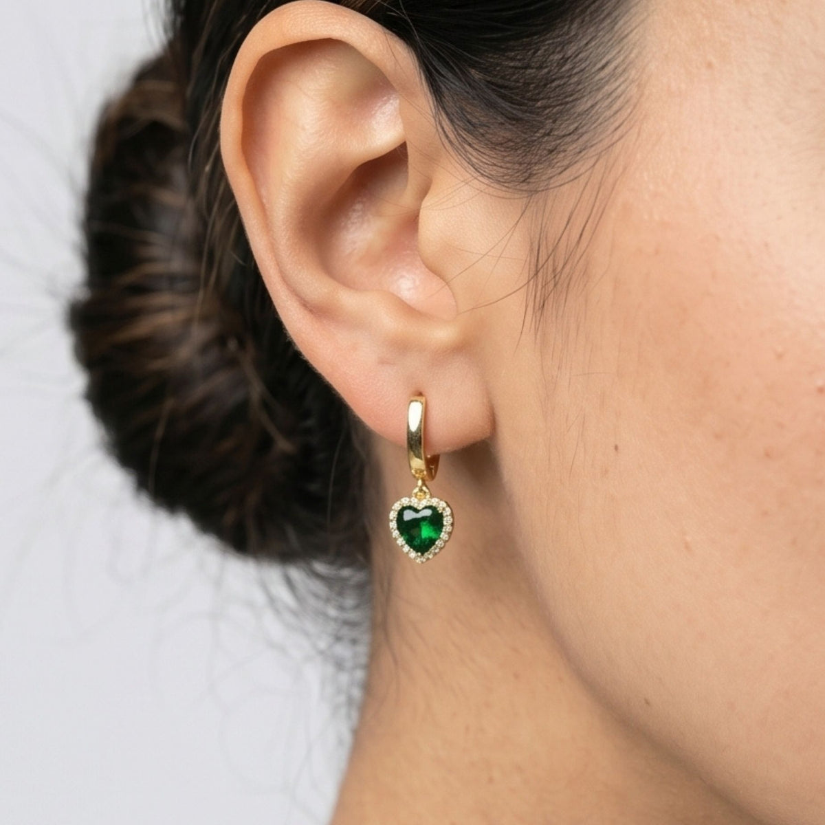 Kokoro Green Heart Hoop Earrings