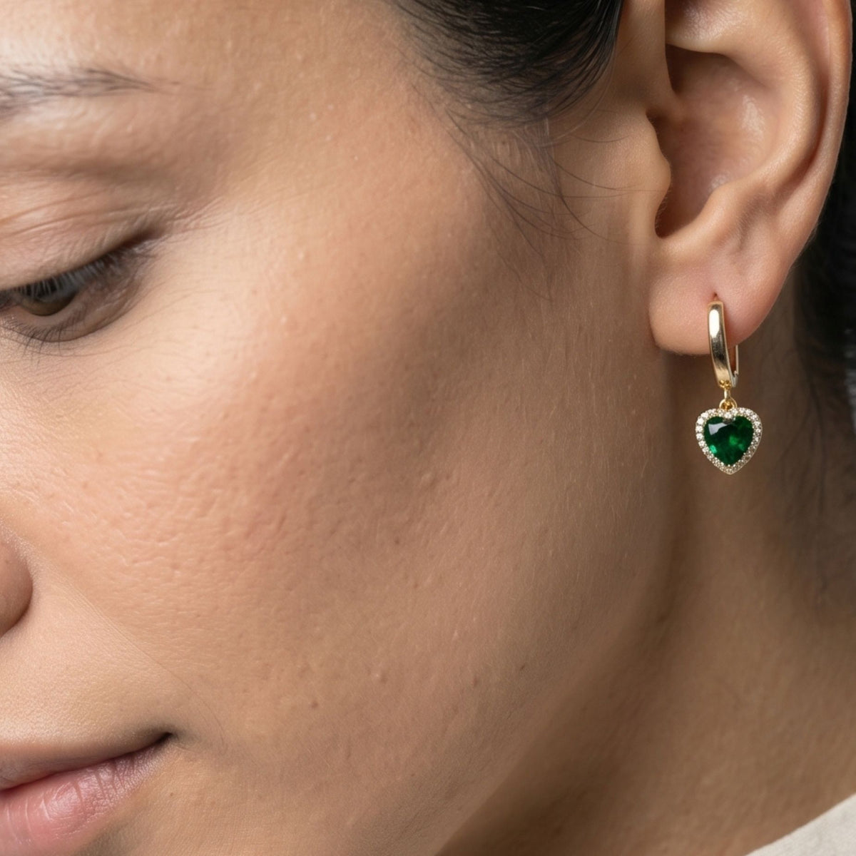 Kokoro Green Heart Hoop Earrings