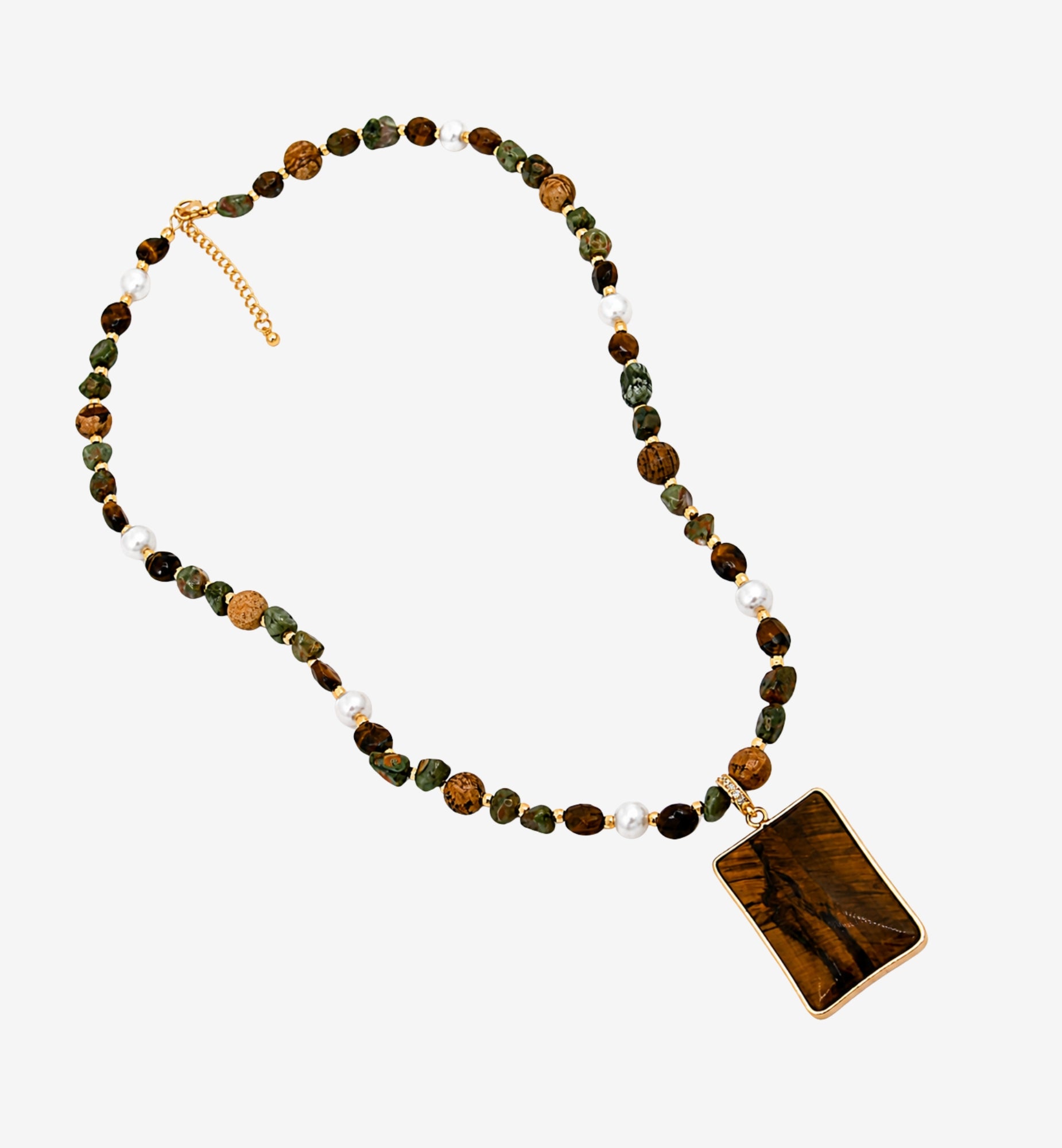 Nekomeishi Tigers Eye and Semi-Precious Stones Necklace