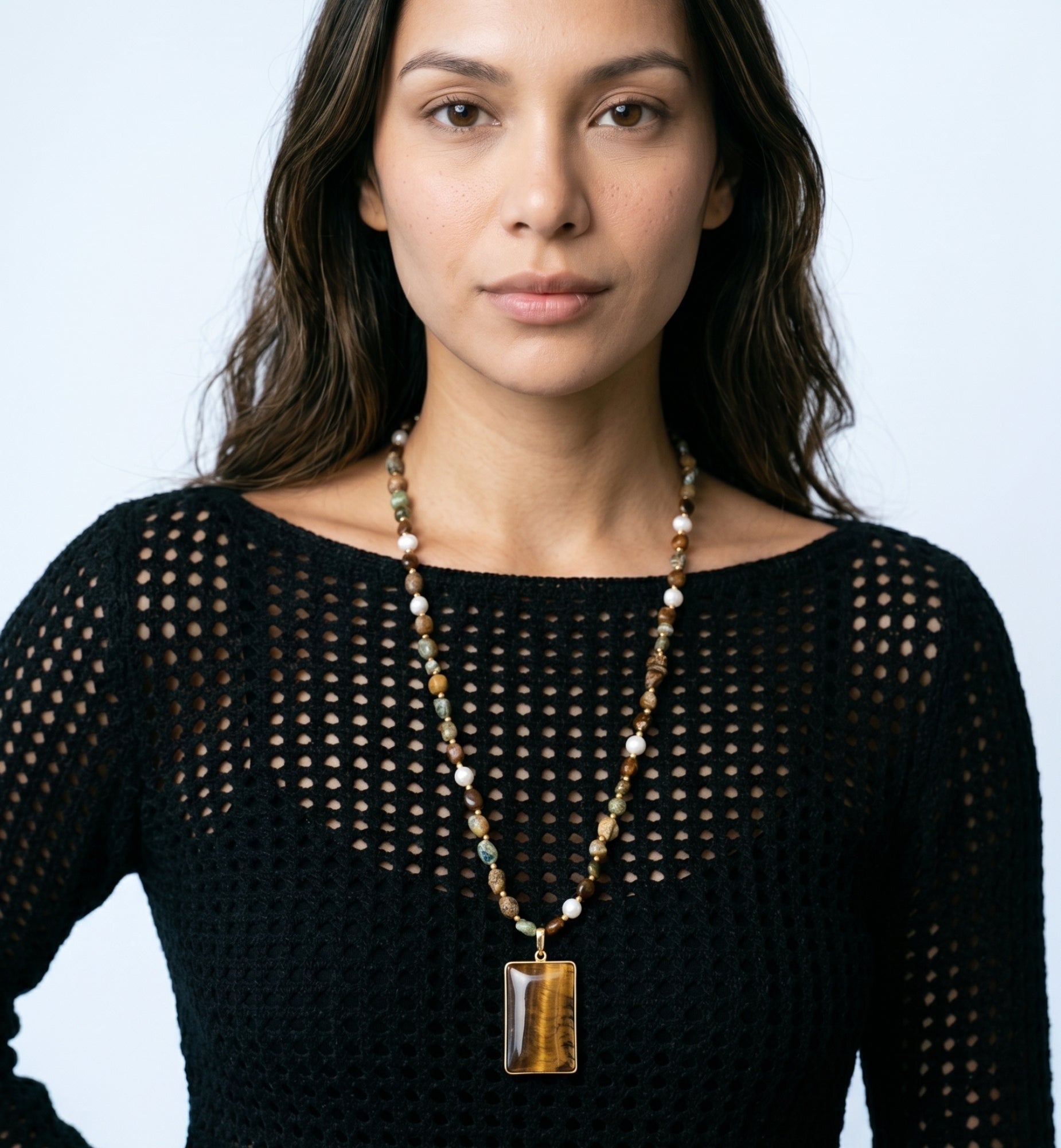 Nekomeishi Tigers Eye and Semi-Precious Stones Necklace