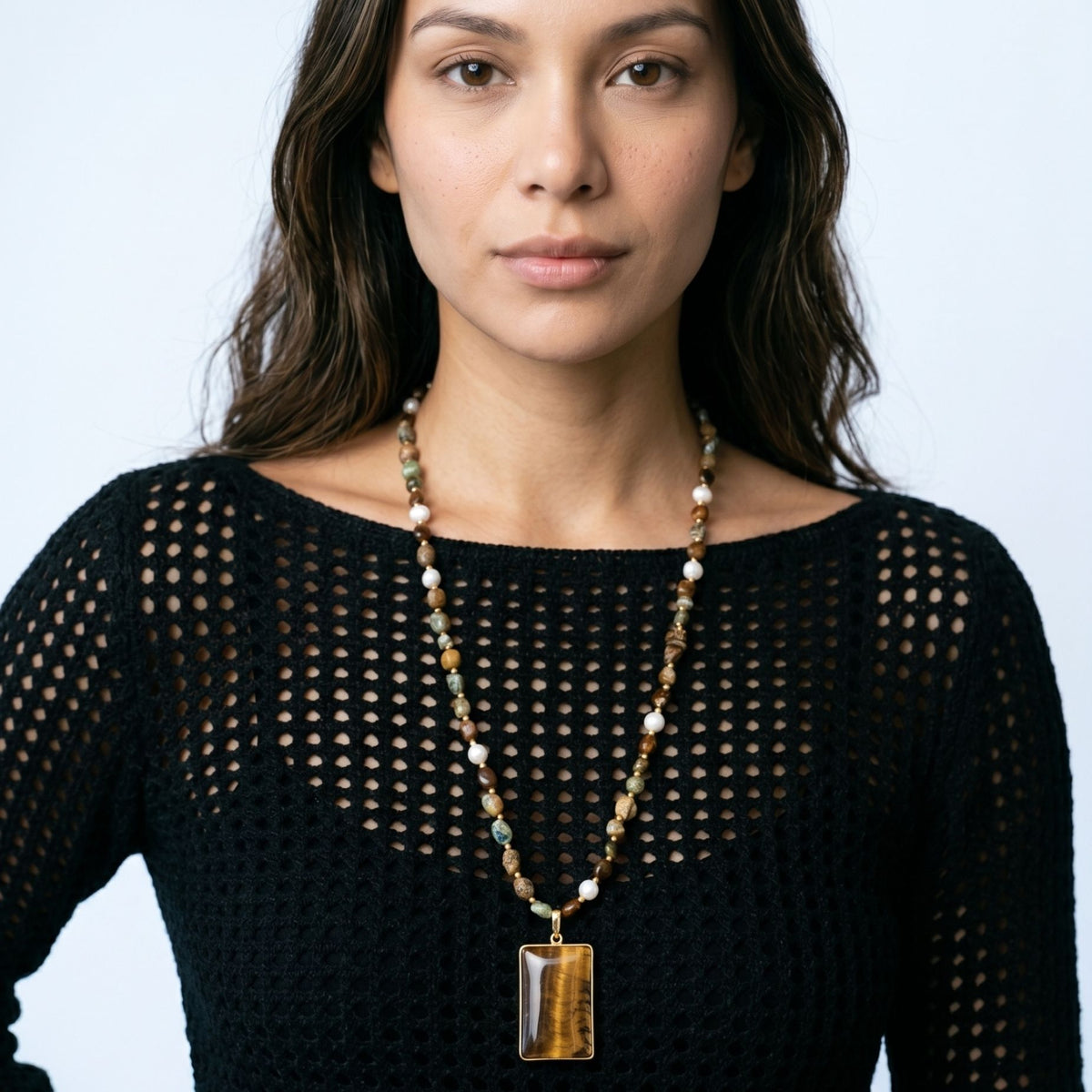Nekomeishi Tigers Eye and Semi-Precious Stones Necklace