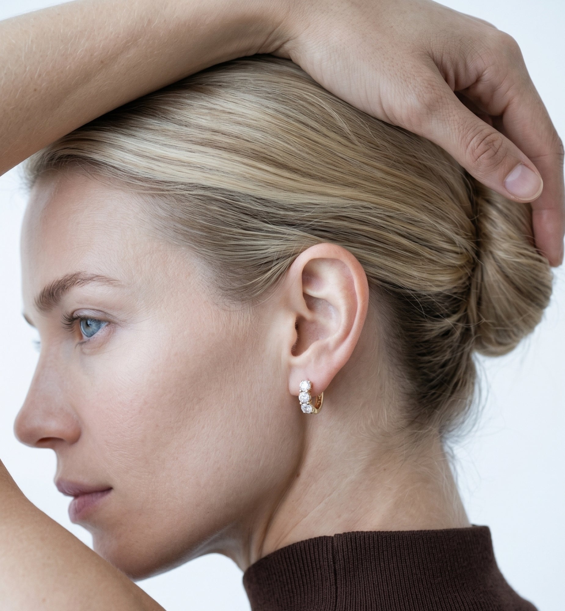 Shikaku 3 Stone Huggie Hoop Earrings