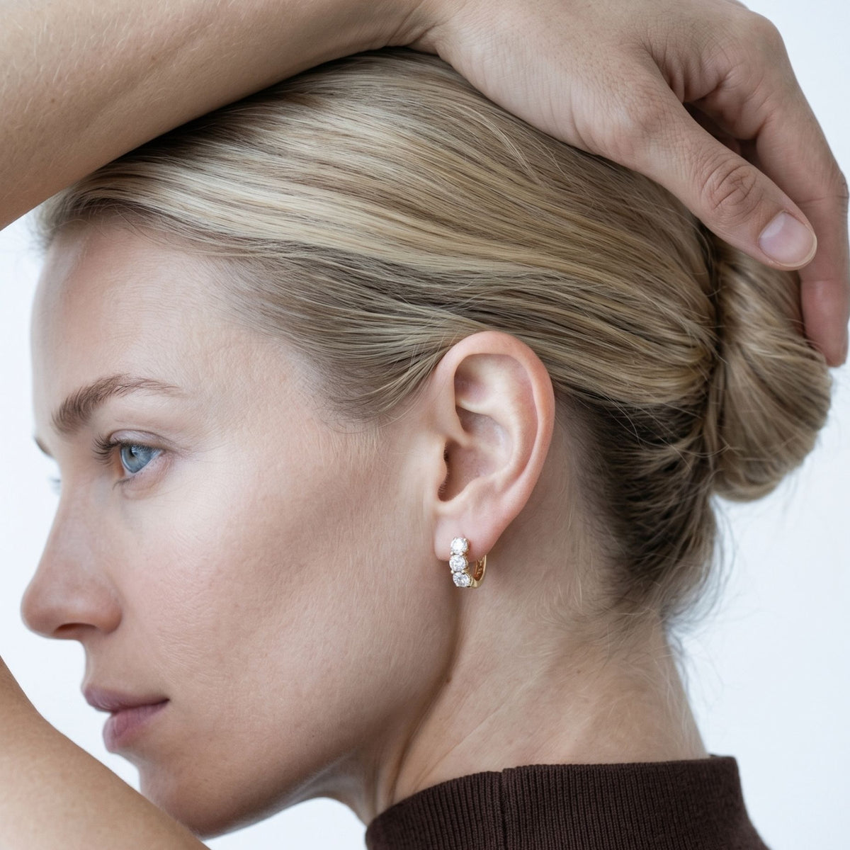 Shikaku 3 Stone Huggie Hoop Earrings