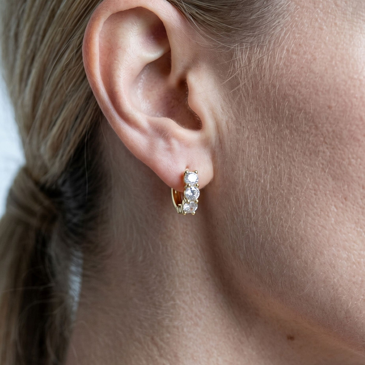 Shikaku 3 Stone Huggie Hoop Earrings