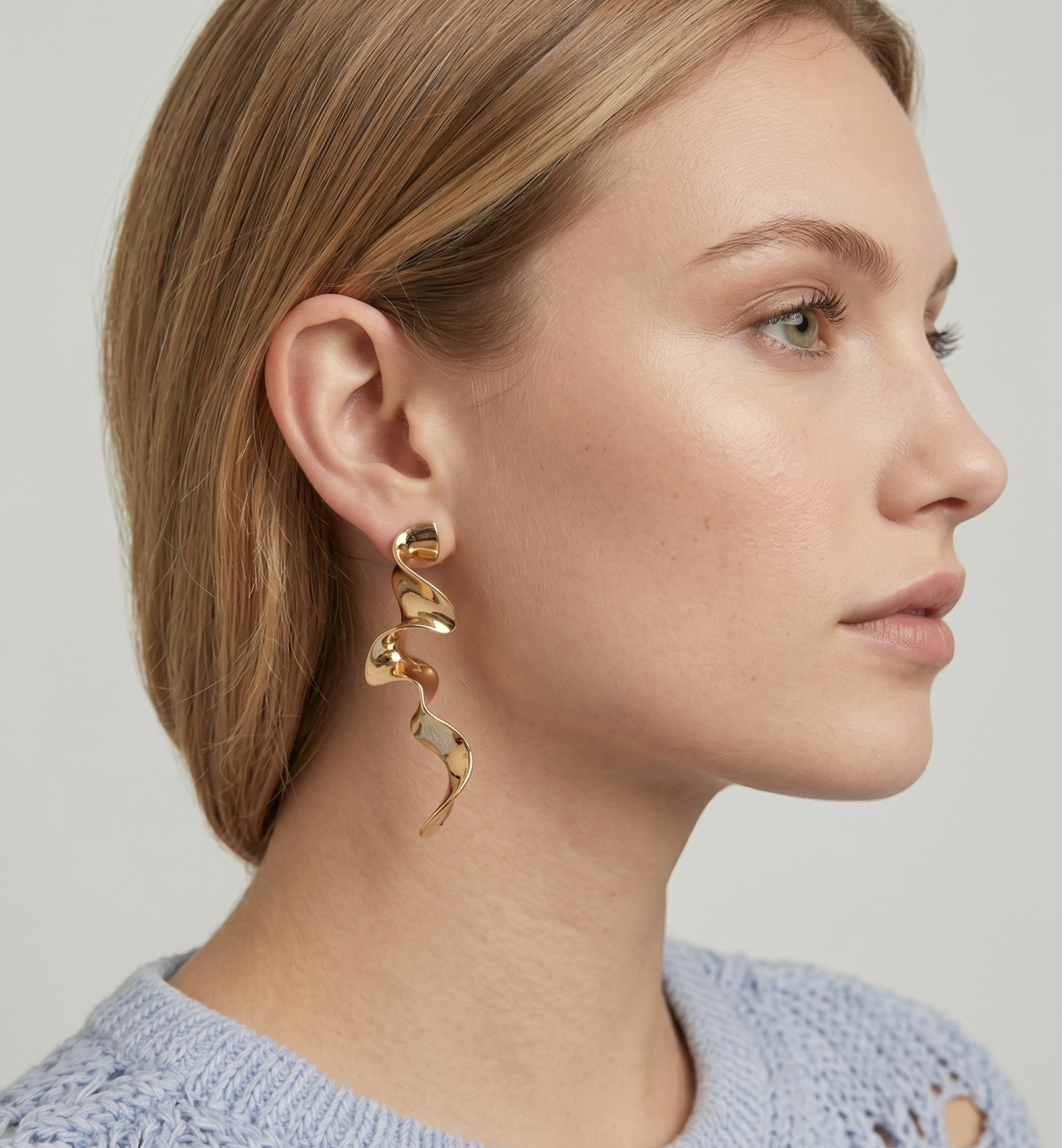 Nami Gold Long Wave Earrings