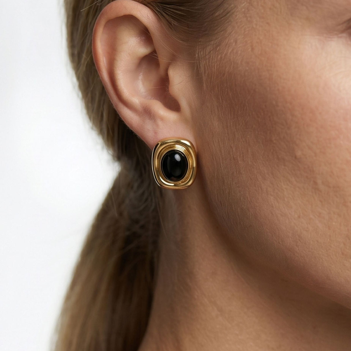 Enso Black Onyx and Gold Stud Earrings