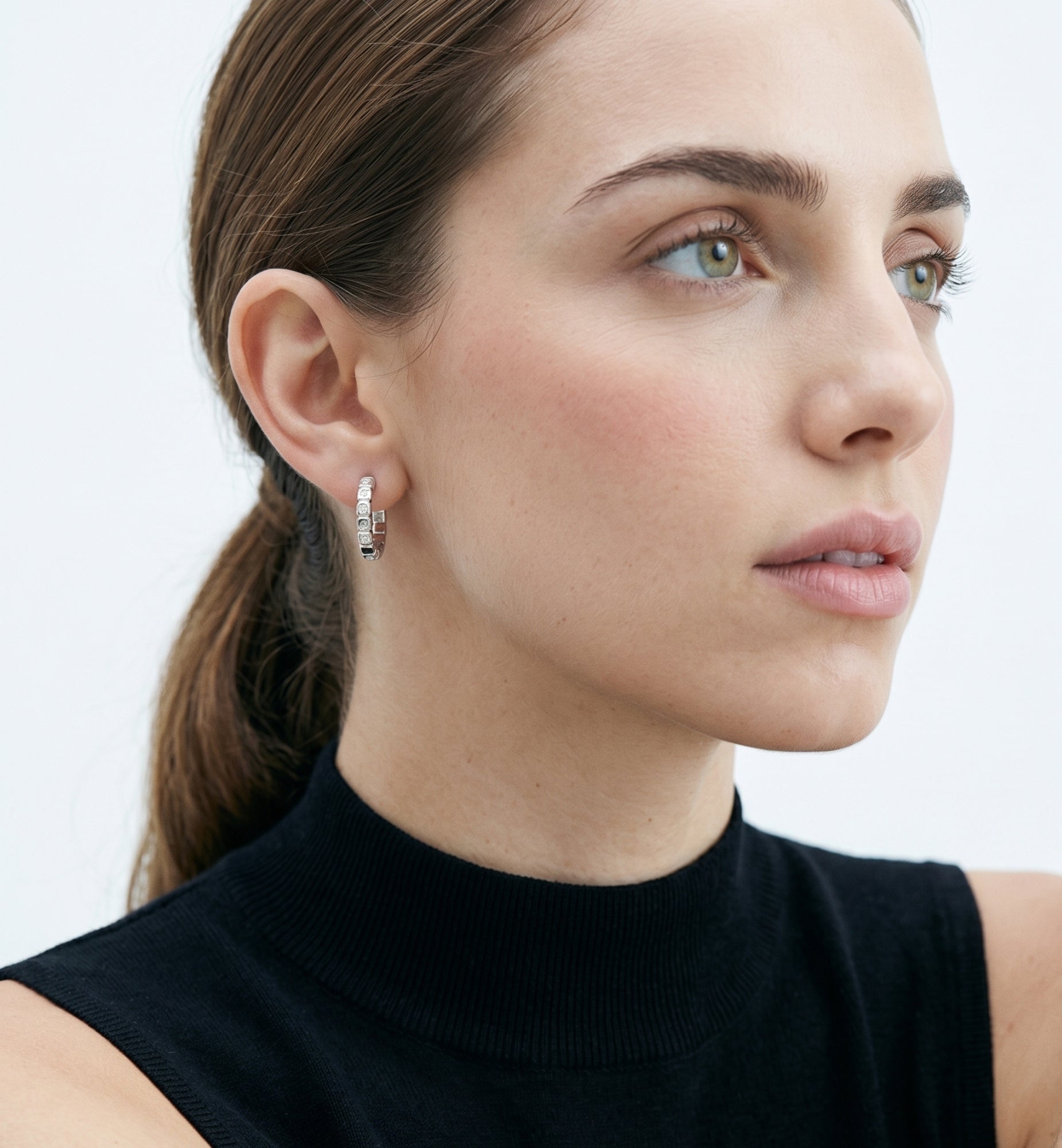 Shikaku Stone Silver Huggie Hoop Earrings