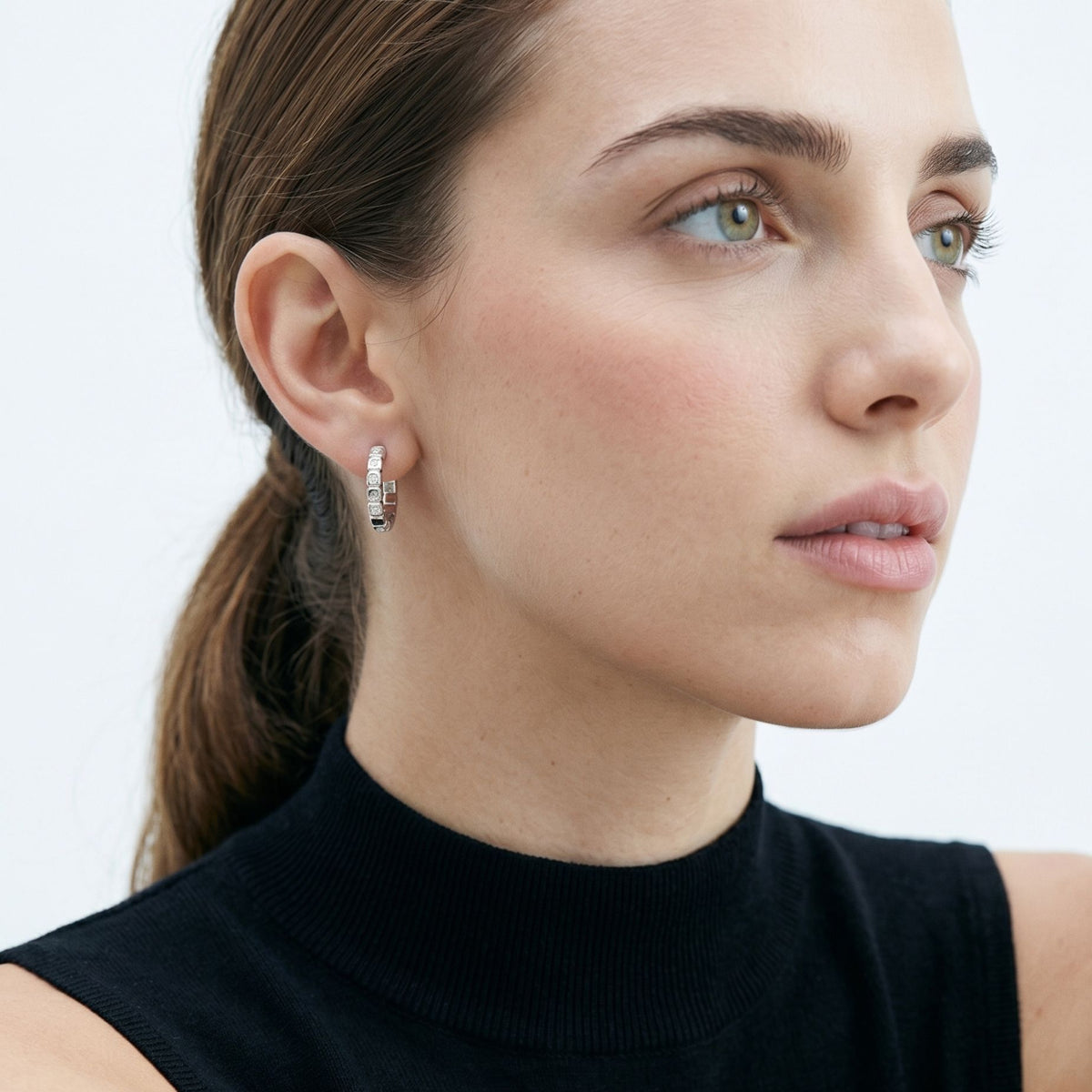 Shikaku Stone Silver Huggie Hoop Earrings