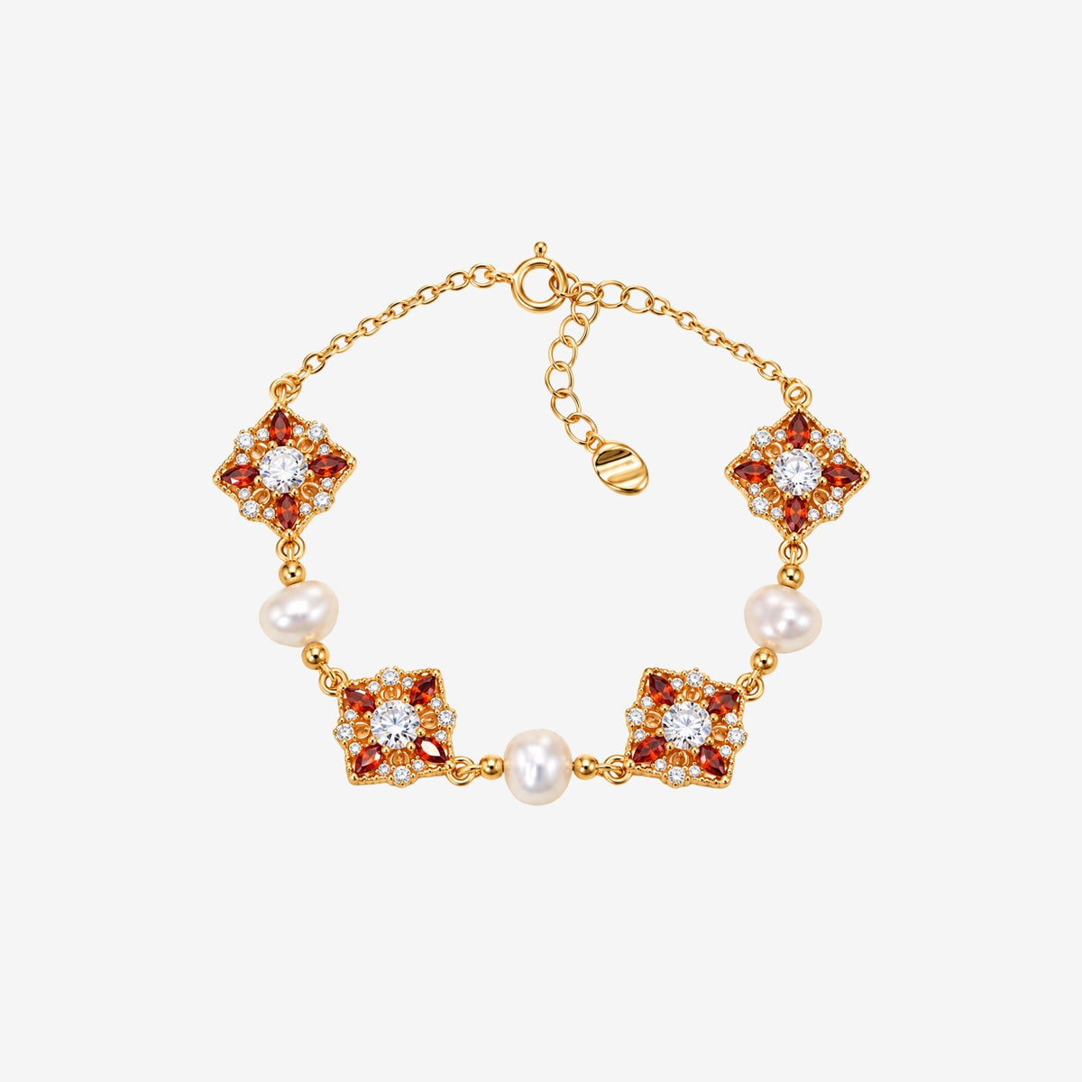 Kinmokusei Solid 925 Silver with 18K Gold Vermeil and Pearl Bracelet