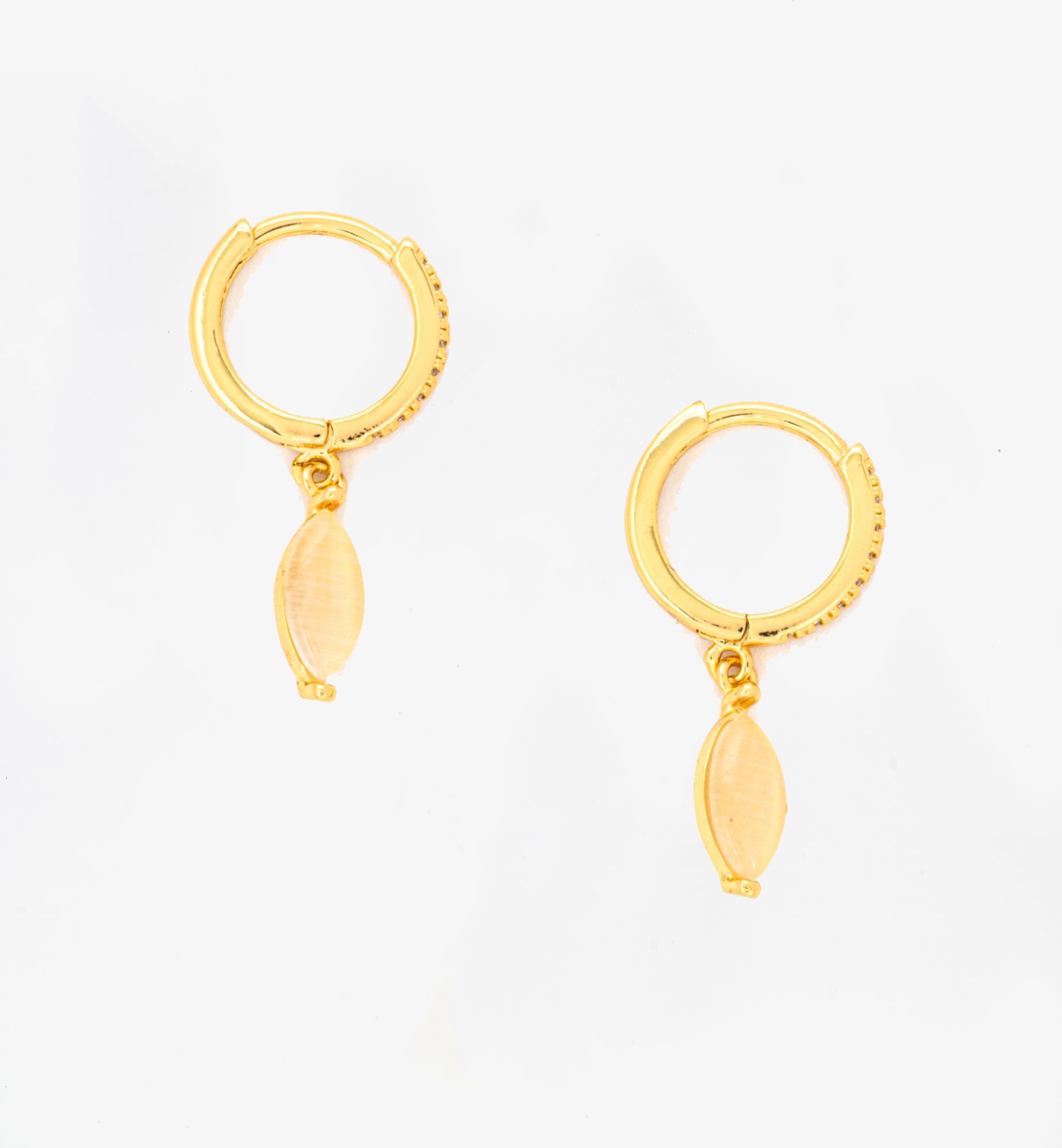 Nekomeishi Cream Cats Eye Earrings 18K Gold Plated by Uchi & Soto Jewellery
