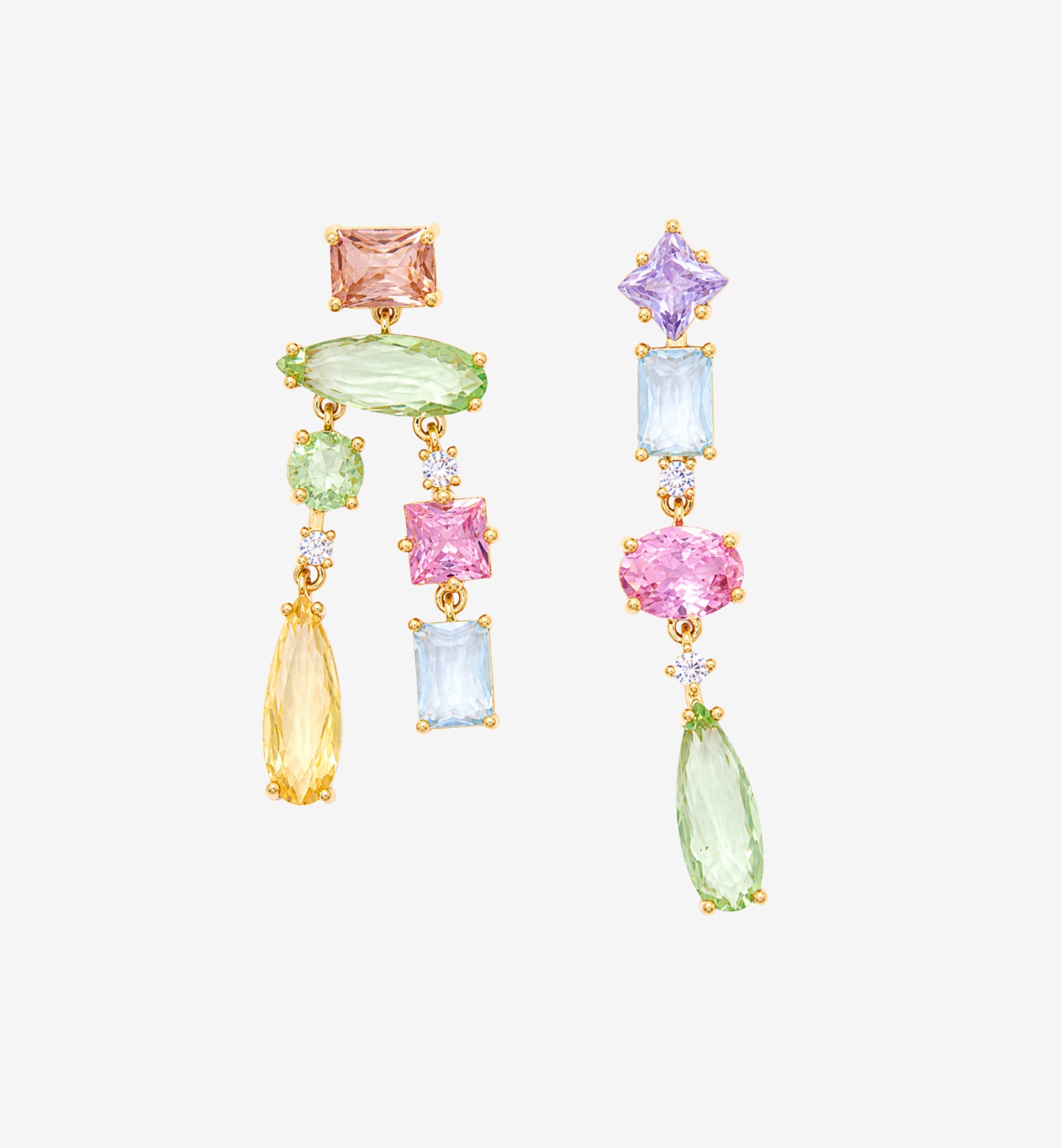 Hanabi Mixed Stone Drop Mismatch Earrings
