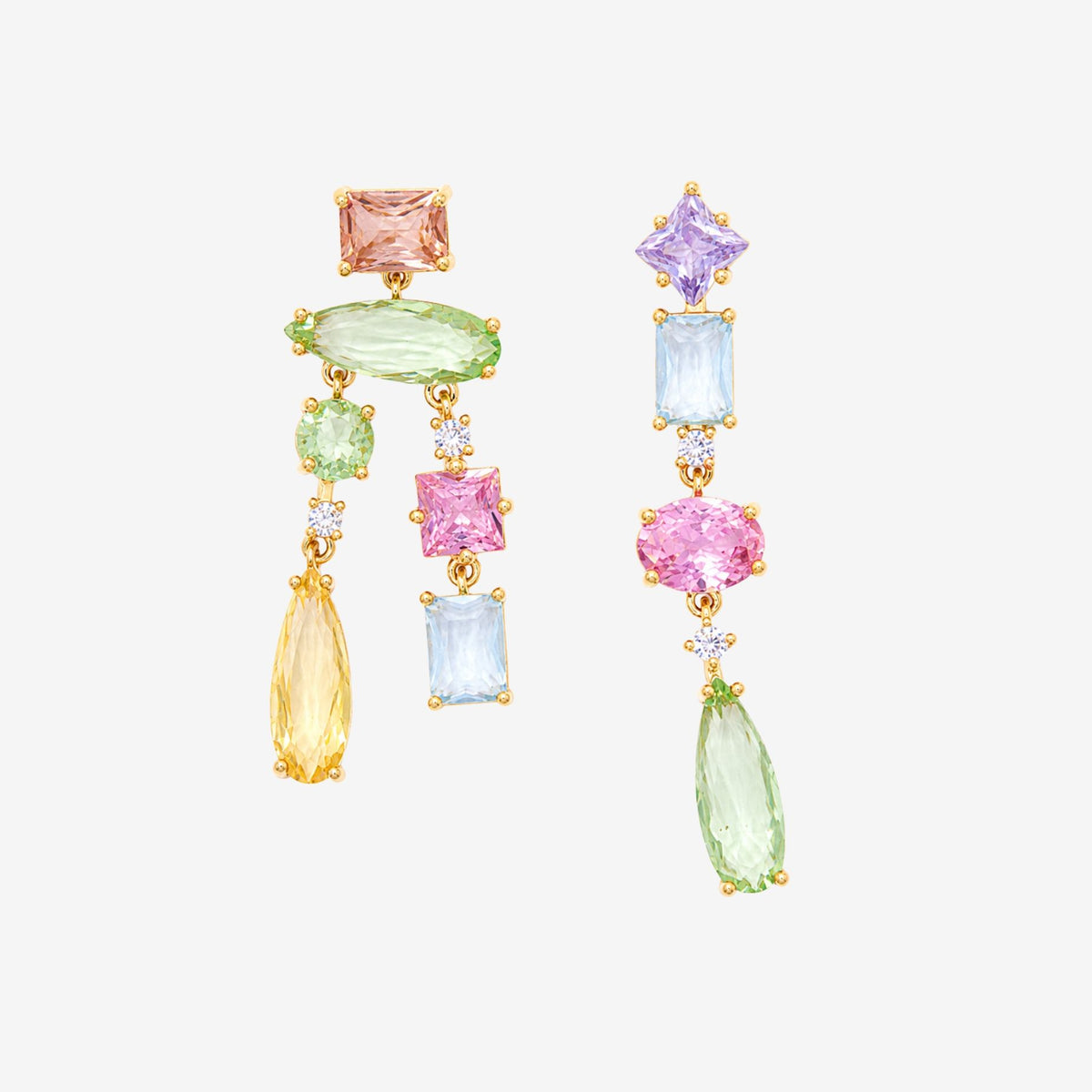 Hanabi Mixed Stone Drop Mismatch Earrings