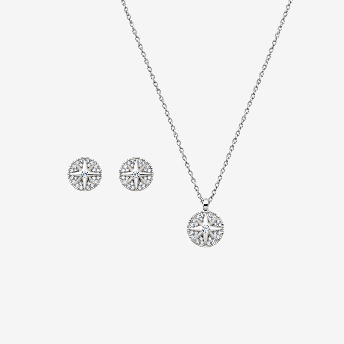 Enso Silver Star Pendant Necklace and Earrings Set