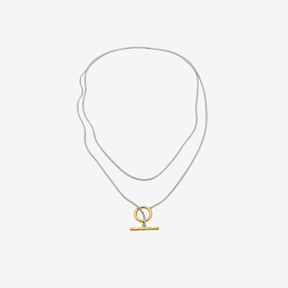T Bar Gold and Silver Double Wrap Necklace