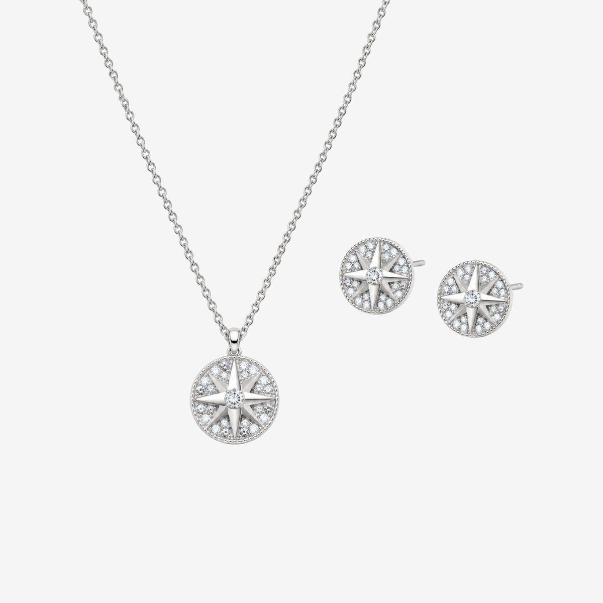 Enso Silver Star Pendant Necklace and Earrings Set