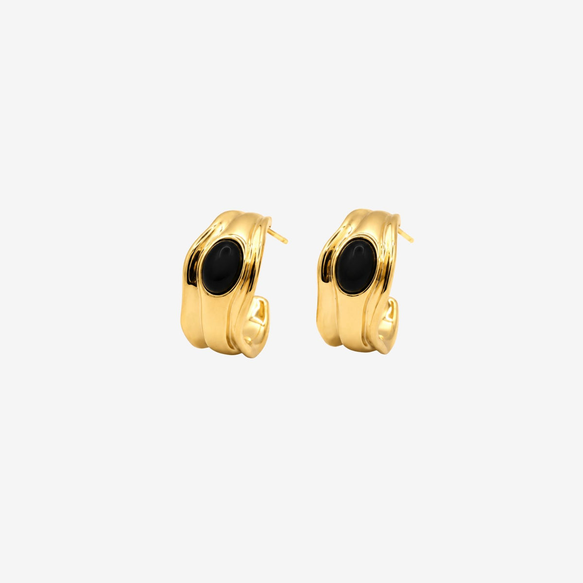 Enso Black Onyx Molten Gold Hoop Earrings