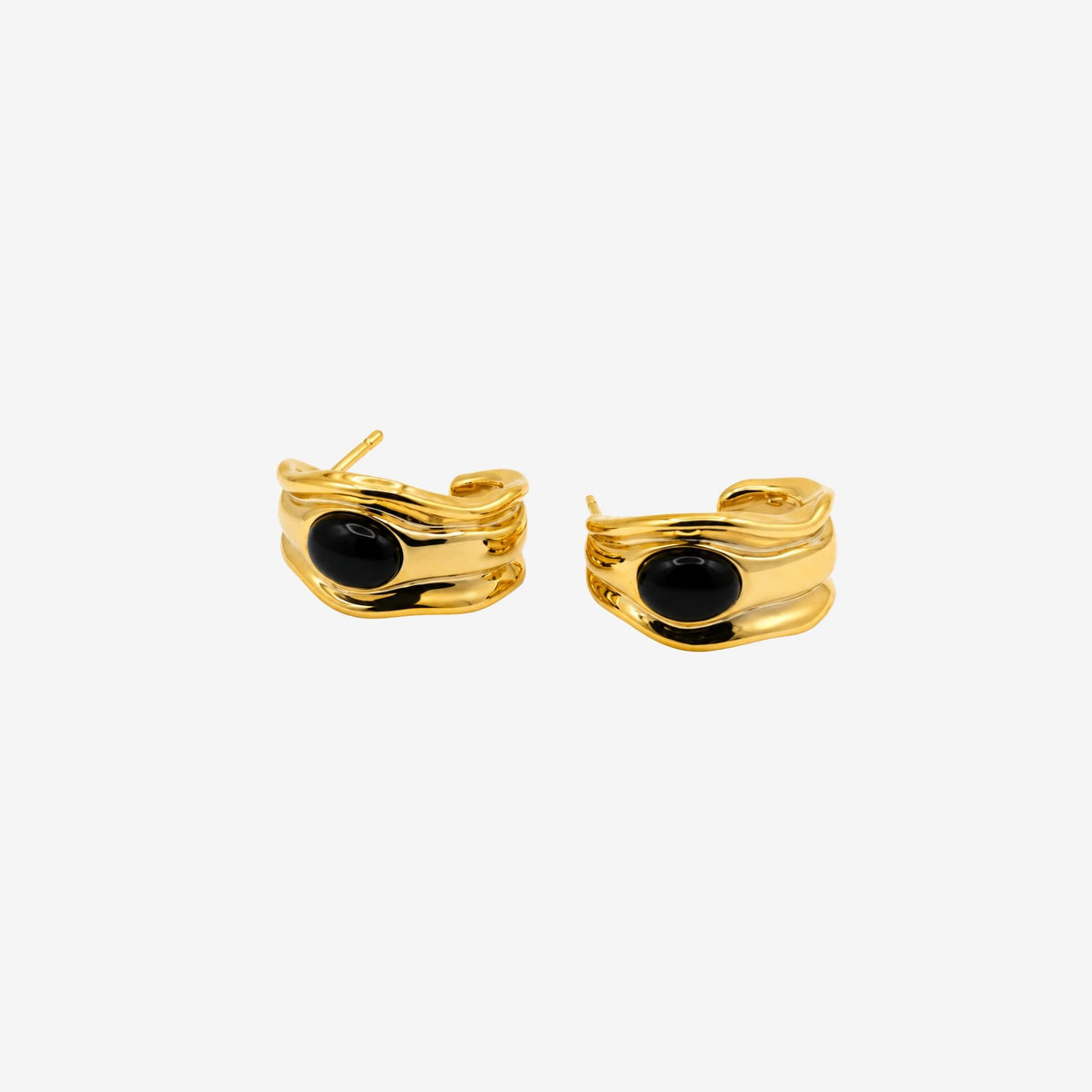 Enso Black Onyx Molten Gold Hoop Earrings