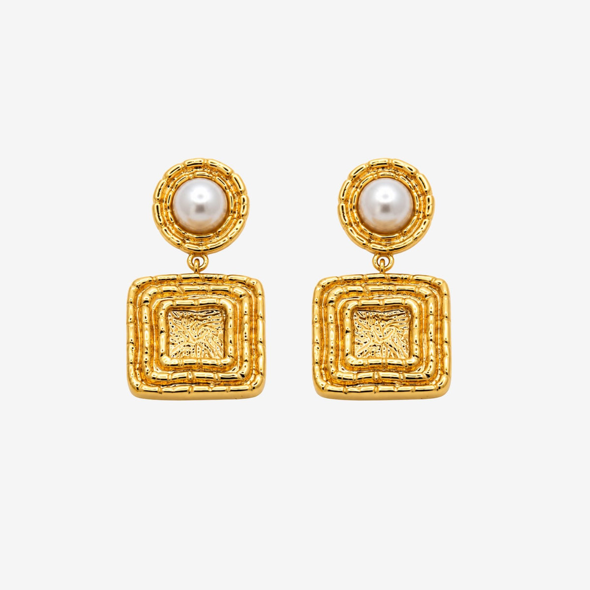 Shinju Pearl and Sculptural Square Earrings