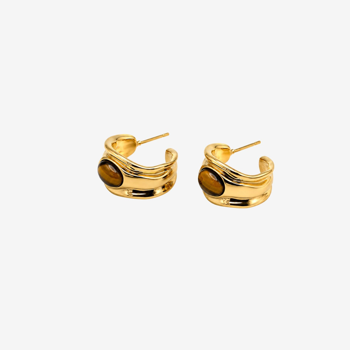 Nekomeishi Tiger's Eye Stone Hoop Earrings