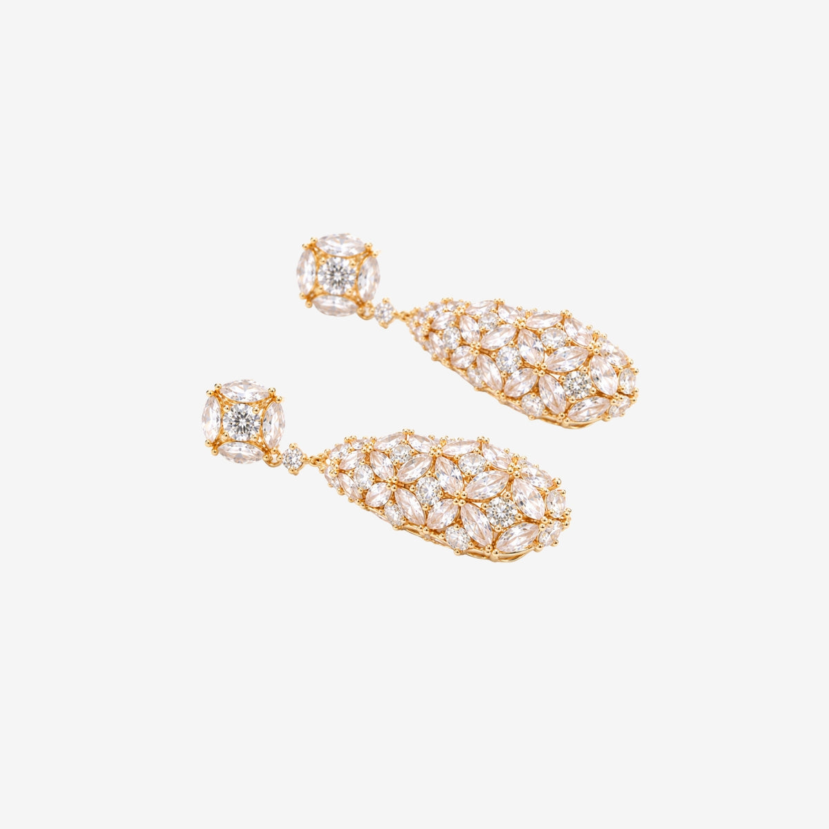 Kinmokusei Stone Floral Gold Drop Statement Earrings