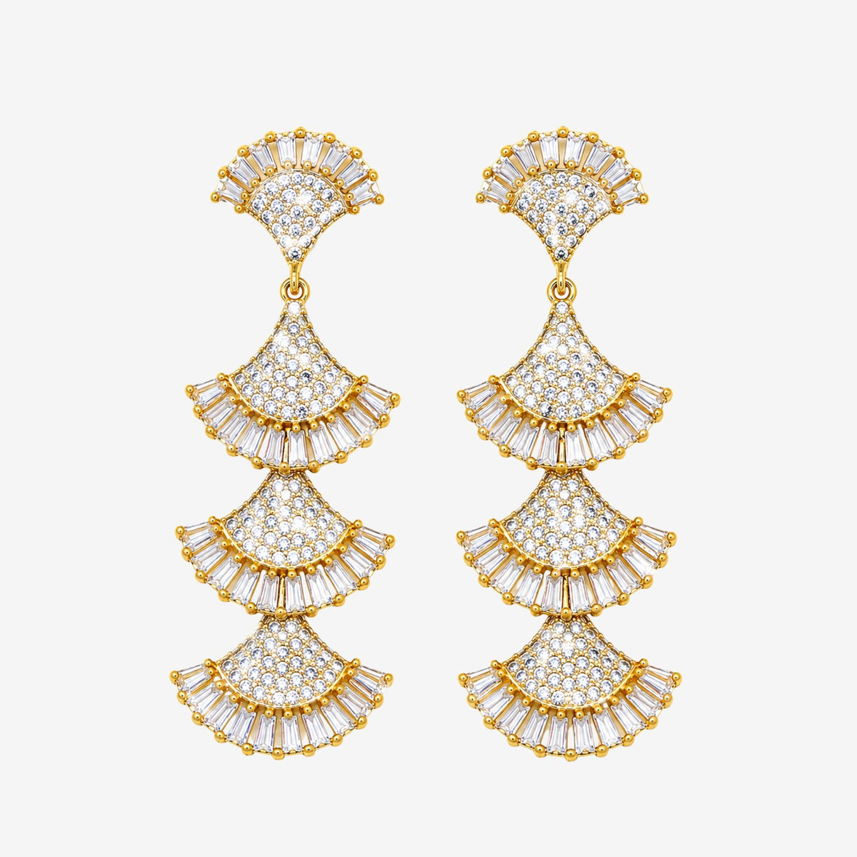 Gingko Rhinestone Layered Earrings
