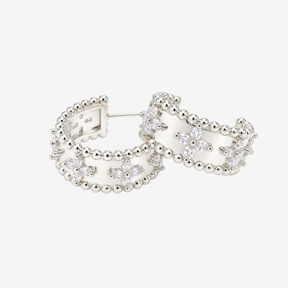 Kinmokusei Silver Bead Floral Earrings