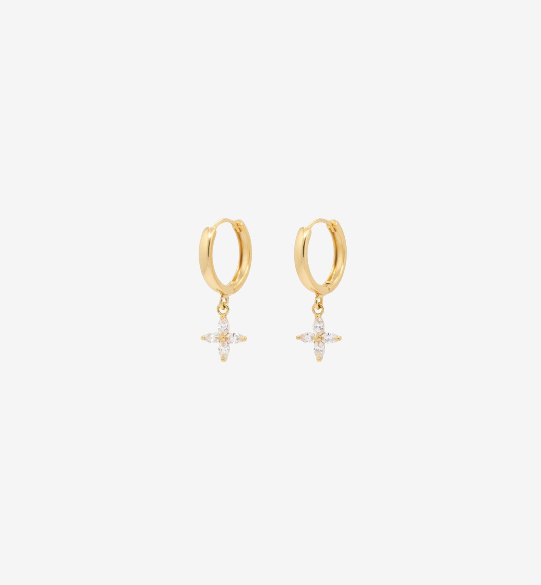 Kinmokusei Gold Flower Drop Huggie Hoop Earrings