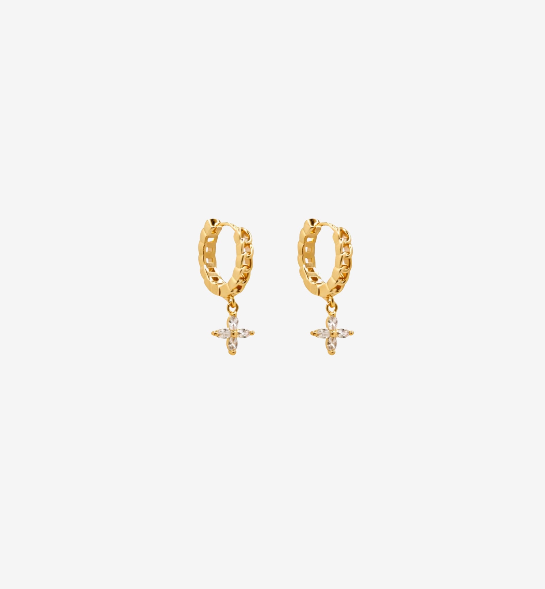 Kinmokusei Gold Flower Drop Chain Hoop Earrings