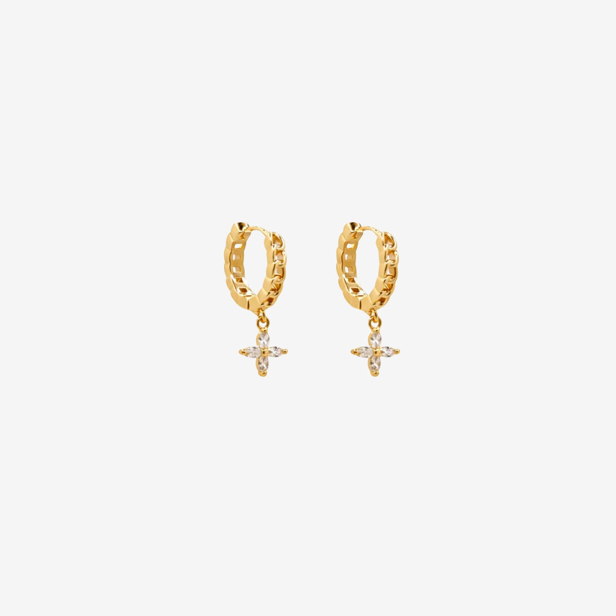Kinmokusei Gold Flower Drop Chain Hoop Earrings