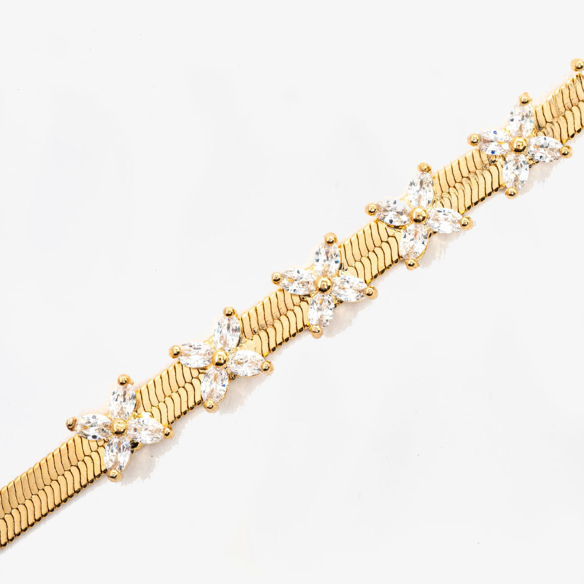 Kinmokusei Gold Chain Floral Necklace 18K Gold Plated Cz Rhinestones 18K Gold Plated by Uchi & Soto Jewellery