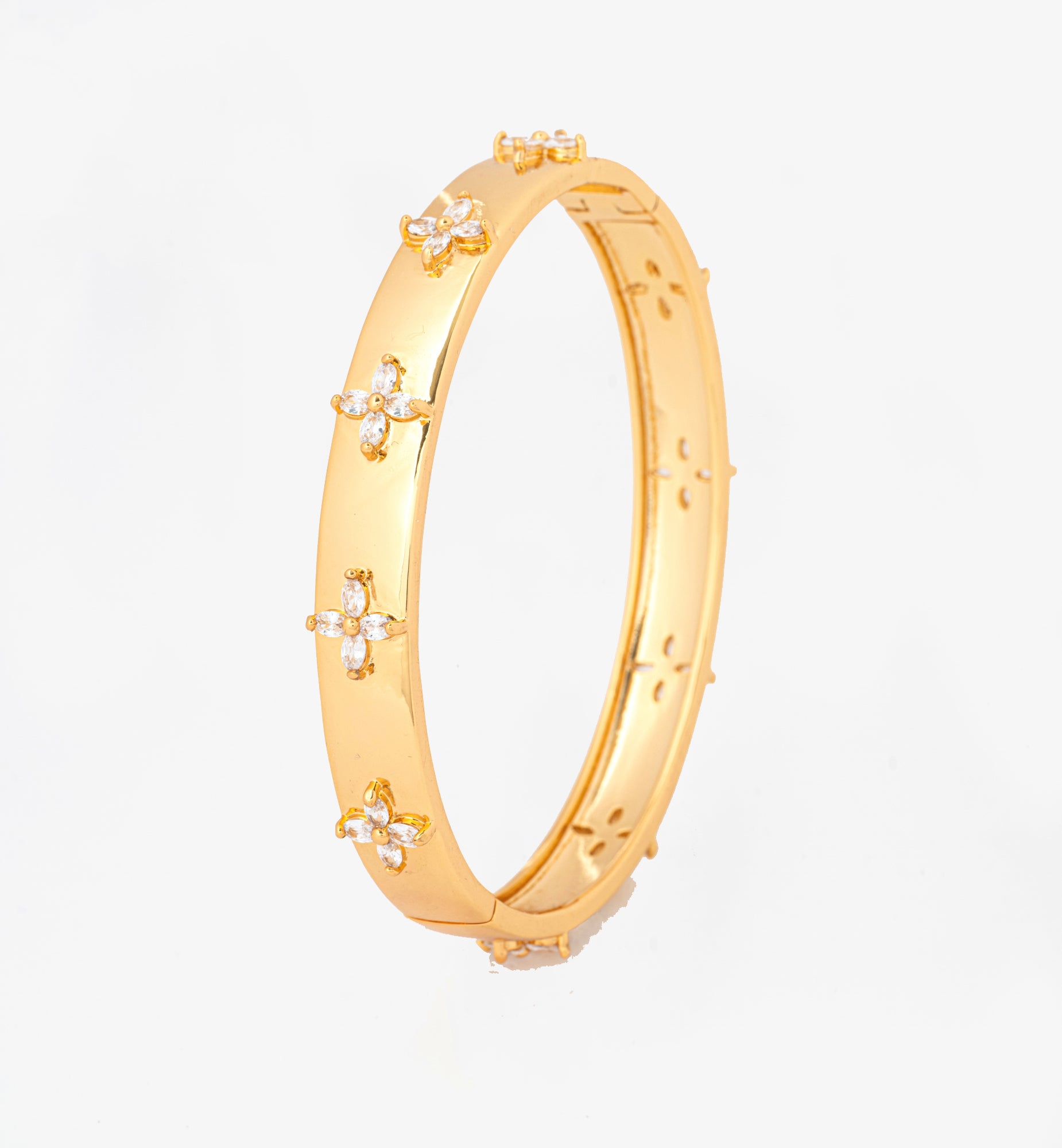 Kinmokusei Gold Bead Floral Bangle 18K Gold Plated Cz Rhinestones 18K Gold Plated by Uchi & Soto Jewellery