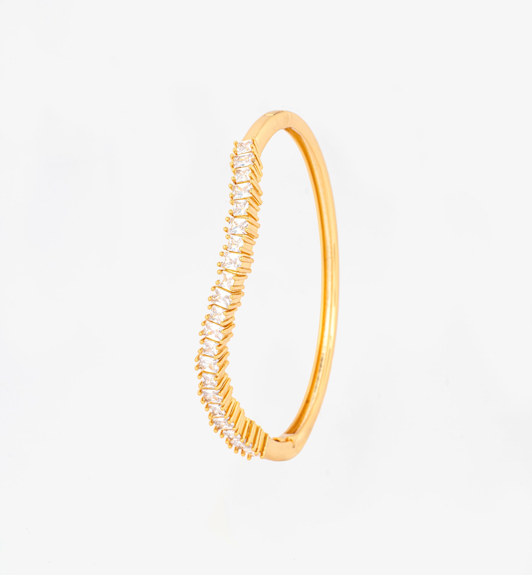 Nami Gold Stone Wave Bangle 18K Gold Plated Cz Rhinestones 18K Gold Plated by Uchi & Soto Jewellery