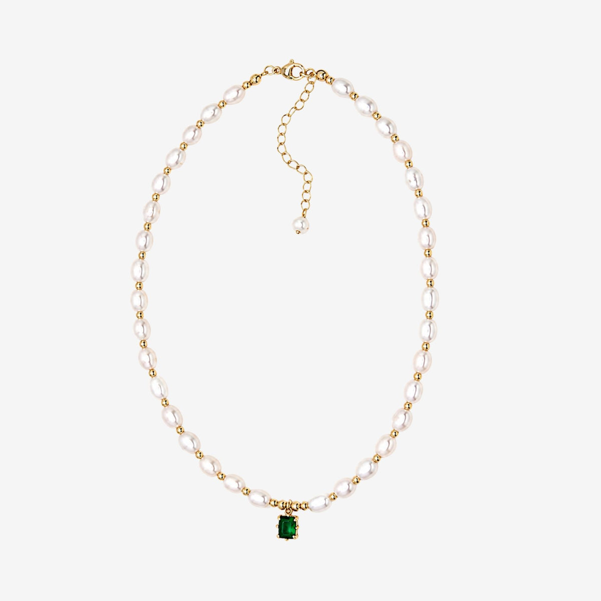 Shinju Pearl Necklace with Green Stone